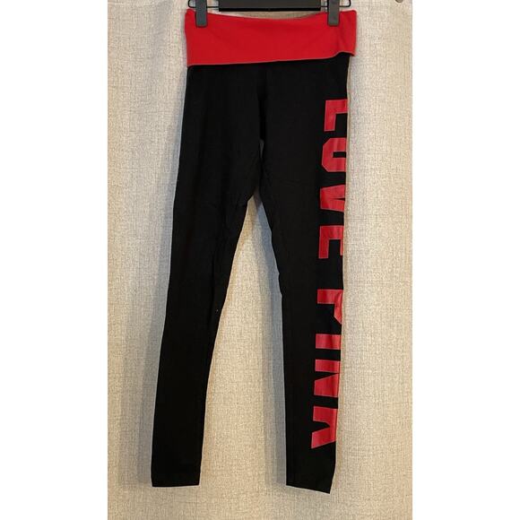 Victoria's Secret PINK Activewear Pants Black/Red Leggings Yoga Size Xsmall - Picture 1 of 6